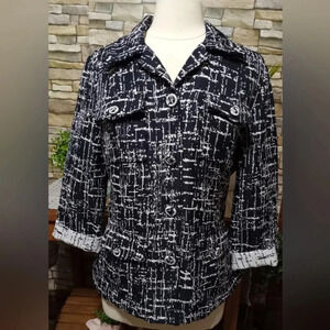 RUBY RD Women's Large(14)Belted Jacket Navy White‎ Abstract Contemporary Classic